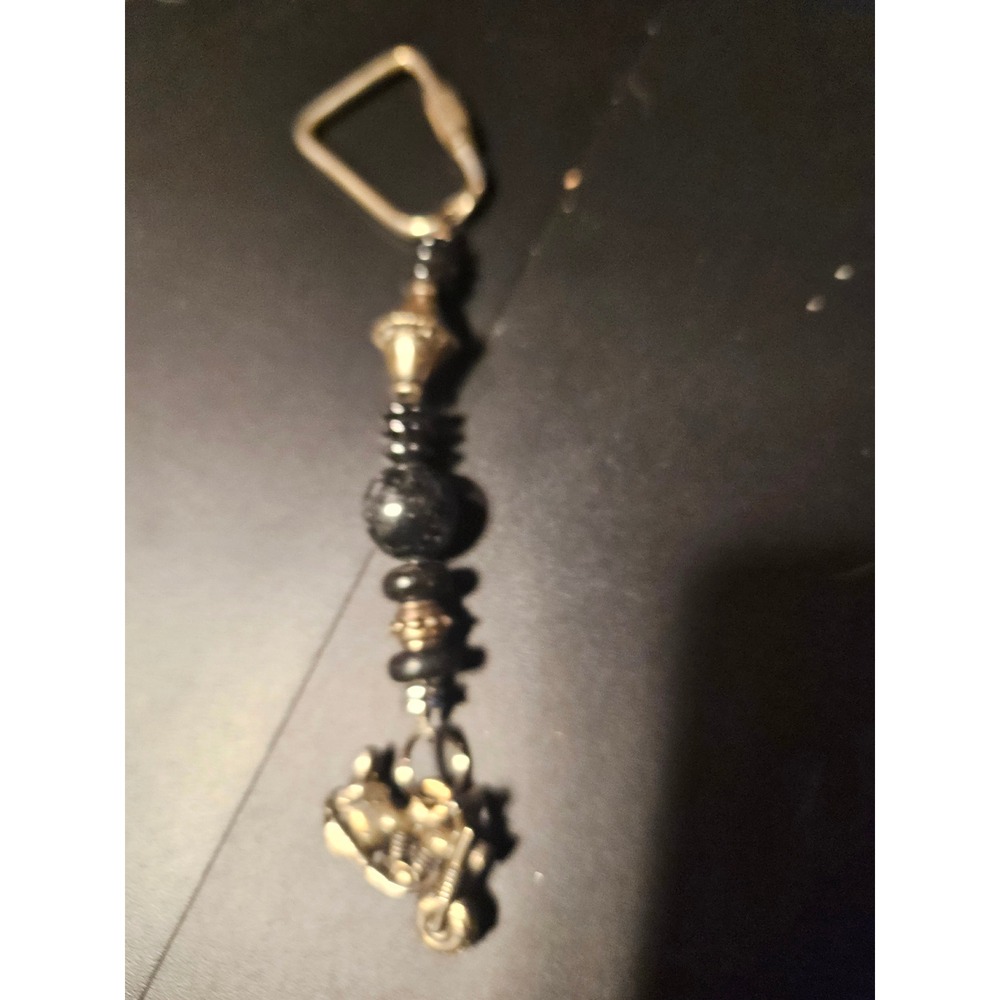 Vintage Beaded Motorcycle Keychain Silver Tone Cruiser Bike Charm Carabiner